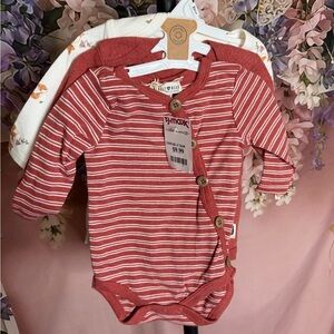 Rabbit  + Bear Organic 100% Cotton Long Sleeve Bodysuits NWT Size 3-6 mth 3/set